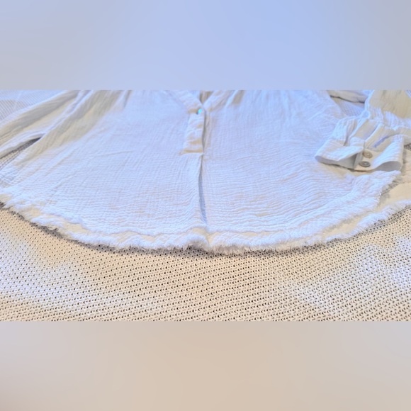 FREE PEOPLE White Cotton Gauze Textured Blouse Boho Top - Picture 4 of 12